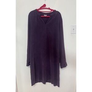 J.Jill 100% Silk Tunic‎ Shift Dress XL Plum Minimalist Lagenlook Quiet Luxury